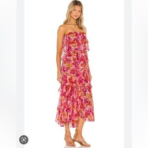 MISA Los Angeles- Luciana Floral Strapless Asymmetric Dress in Flora Burst